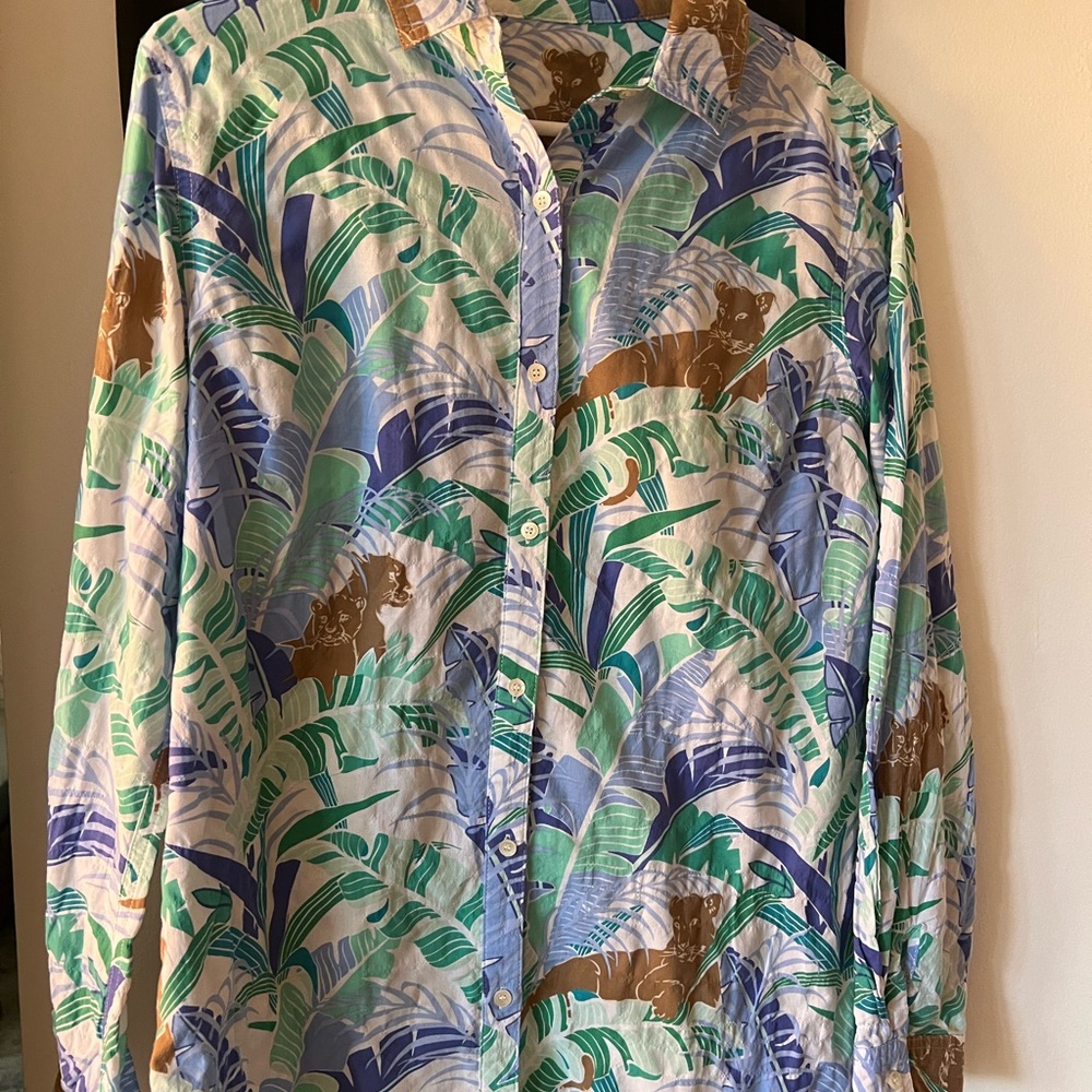 J McLaughlinTropical Leaf & Panther Print Button-Up Shirt, 99% cotton, size S